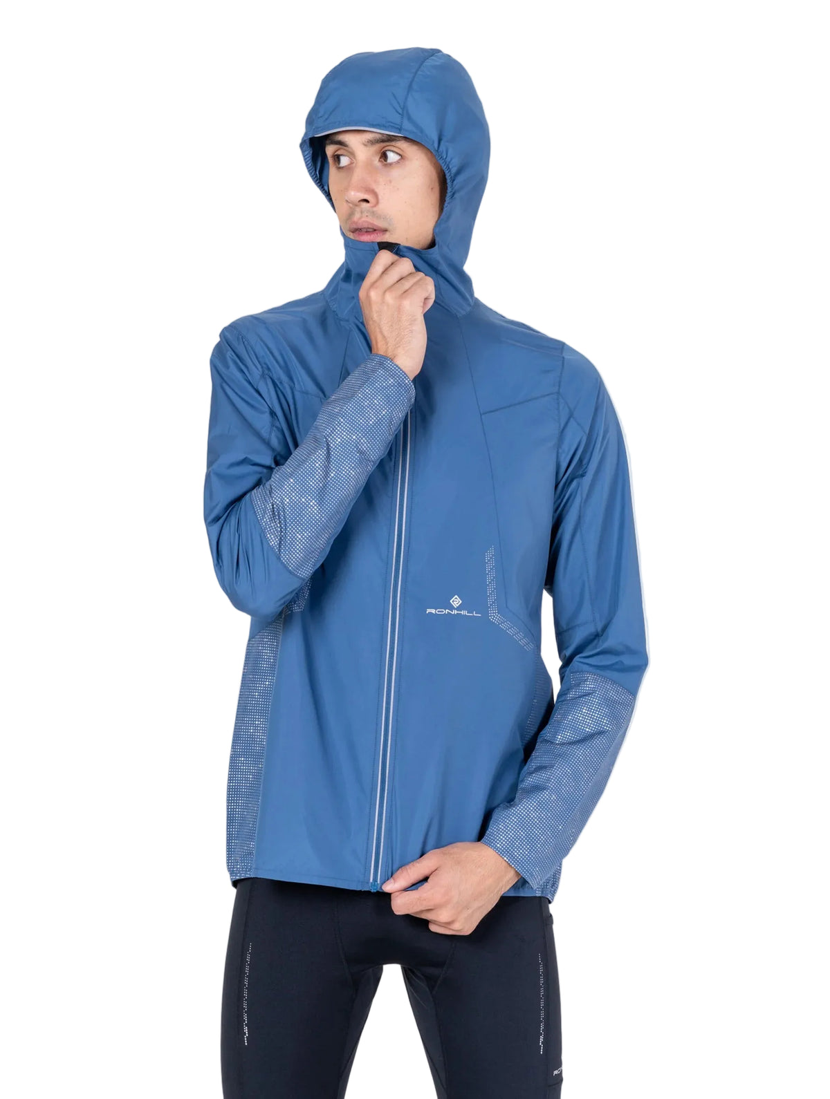 Ronhill Men's Tech Reflect Jacket in Glacier/Reflect - Studio Front Hood Up