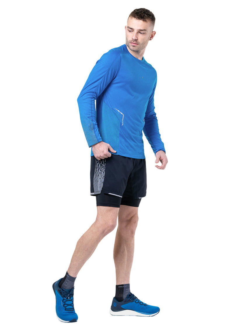 Ronhill Men's Tech Reflect L/S Tee in ElecBlueMarl/Reflect - front, fit