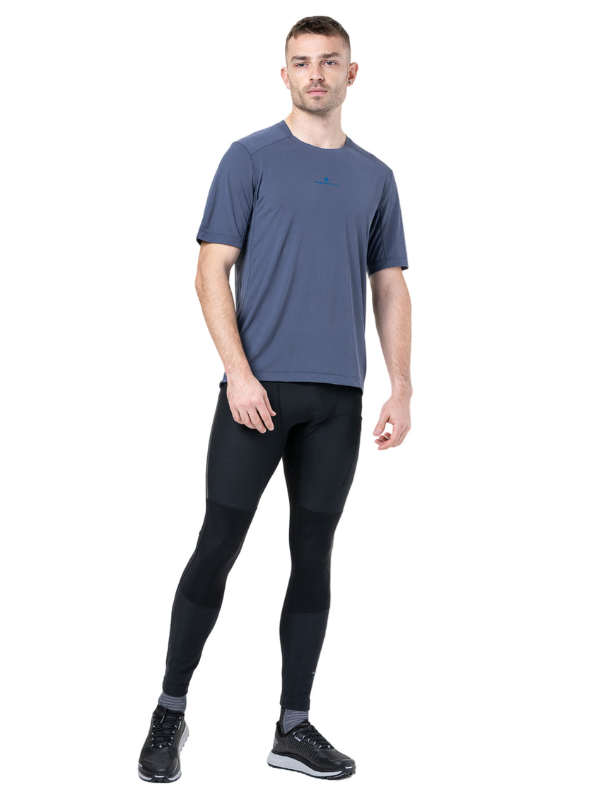 Ronhill Men's Tech S/S Tee in Anchor/Electric Blue - worn, front