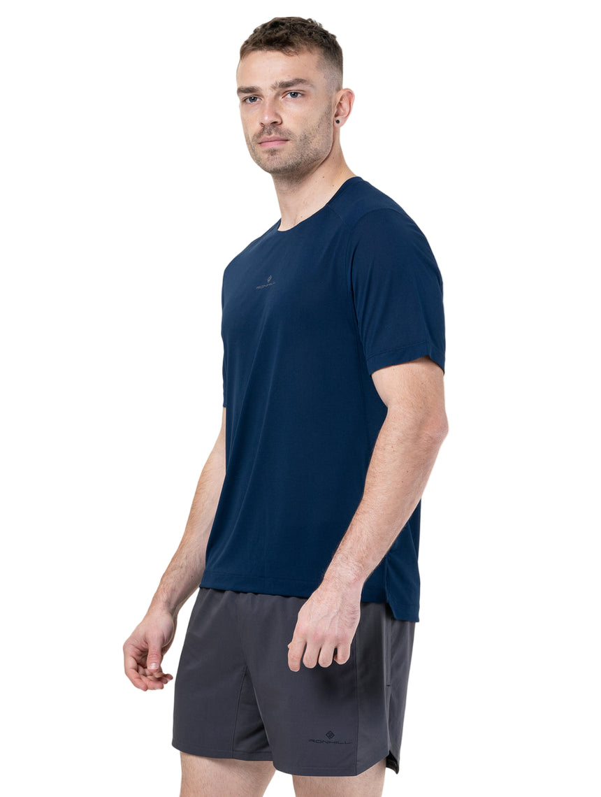 Ronhill Men's Tech S/S Tee in Dark Navy/Oxide - front, fit