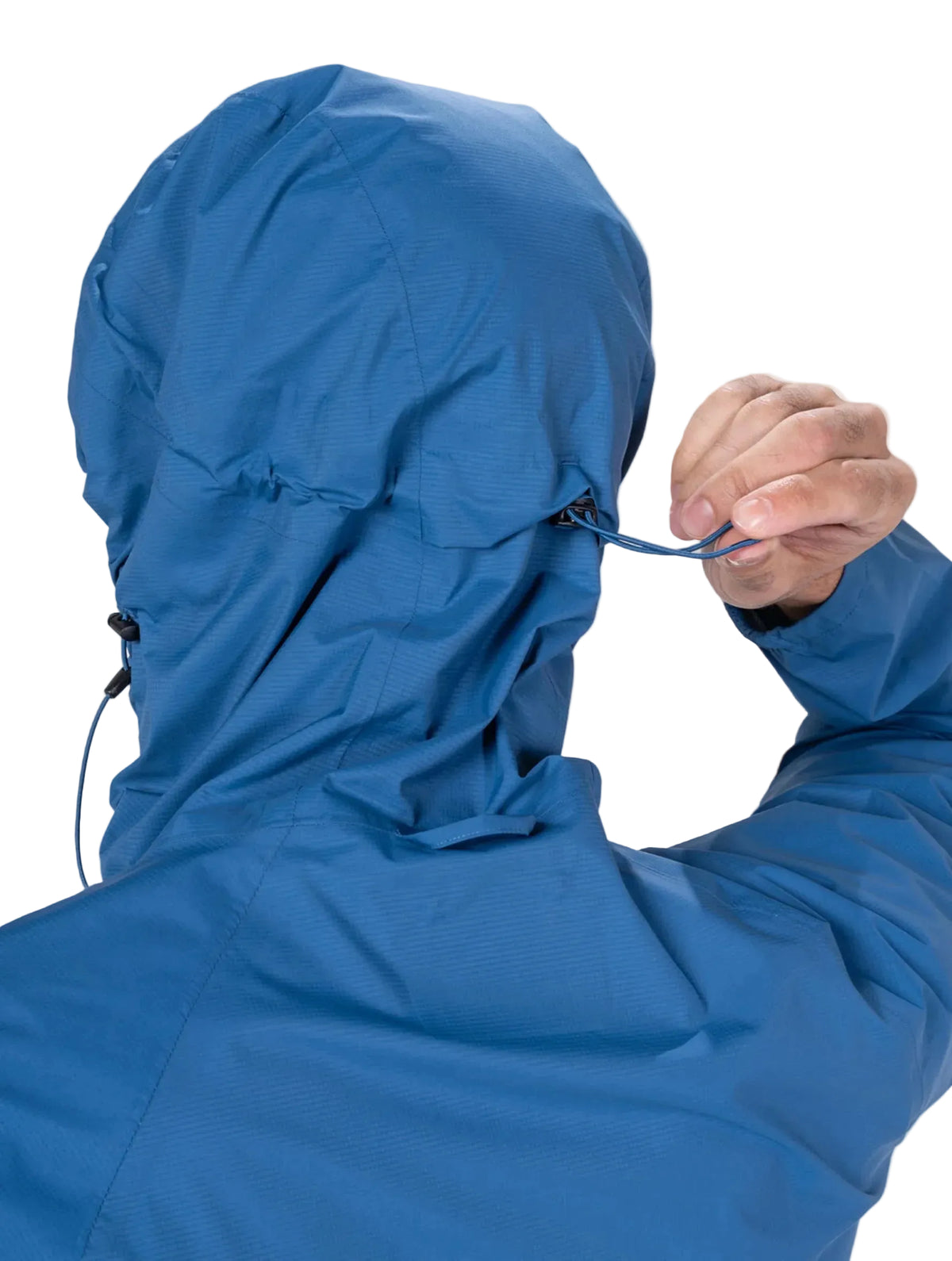 Ronhill Men's Tech Storm Jacket in Glacier/Ronhill Red - hood drawcord detail