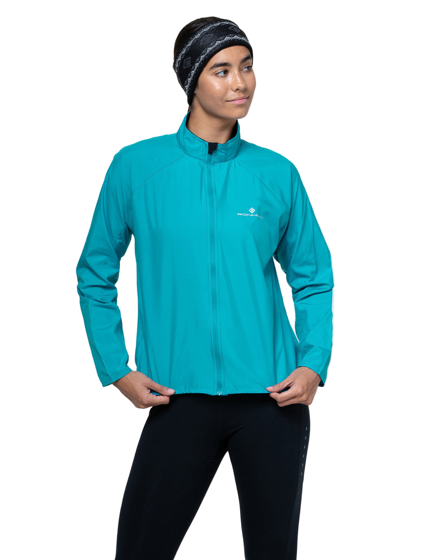 Ronhill Women's Core Jacket in Azure/Bright White - front, fit