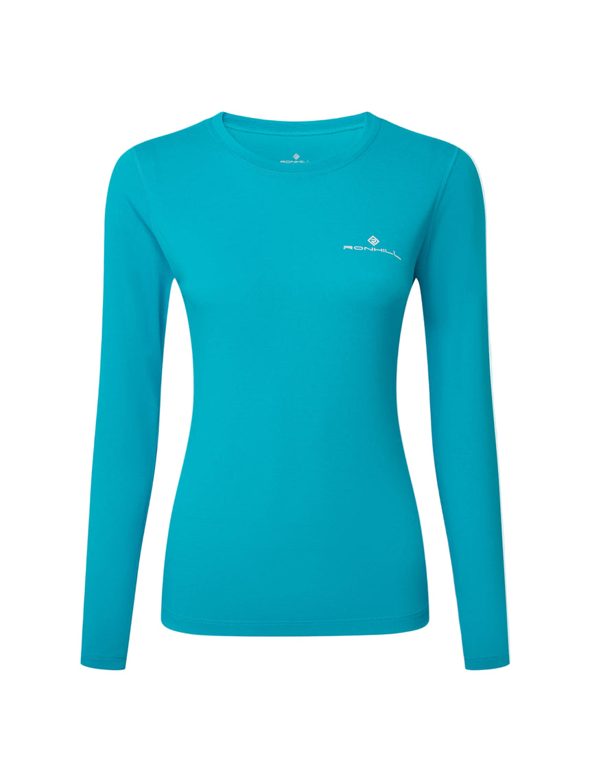 Ronhill Women's Core L/S Tee in Azure/Bright White - front