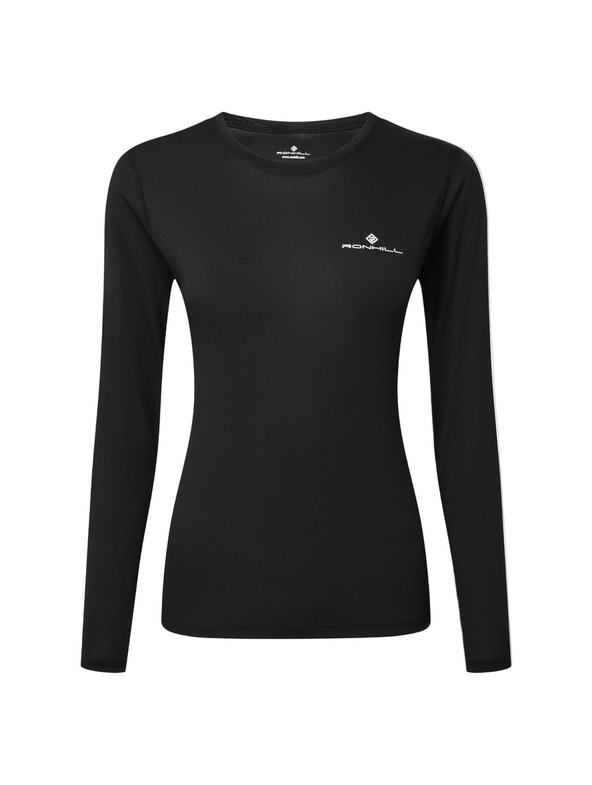 Ronhill Women's Core L/S Tee in Black/Bright White - front