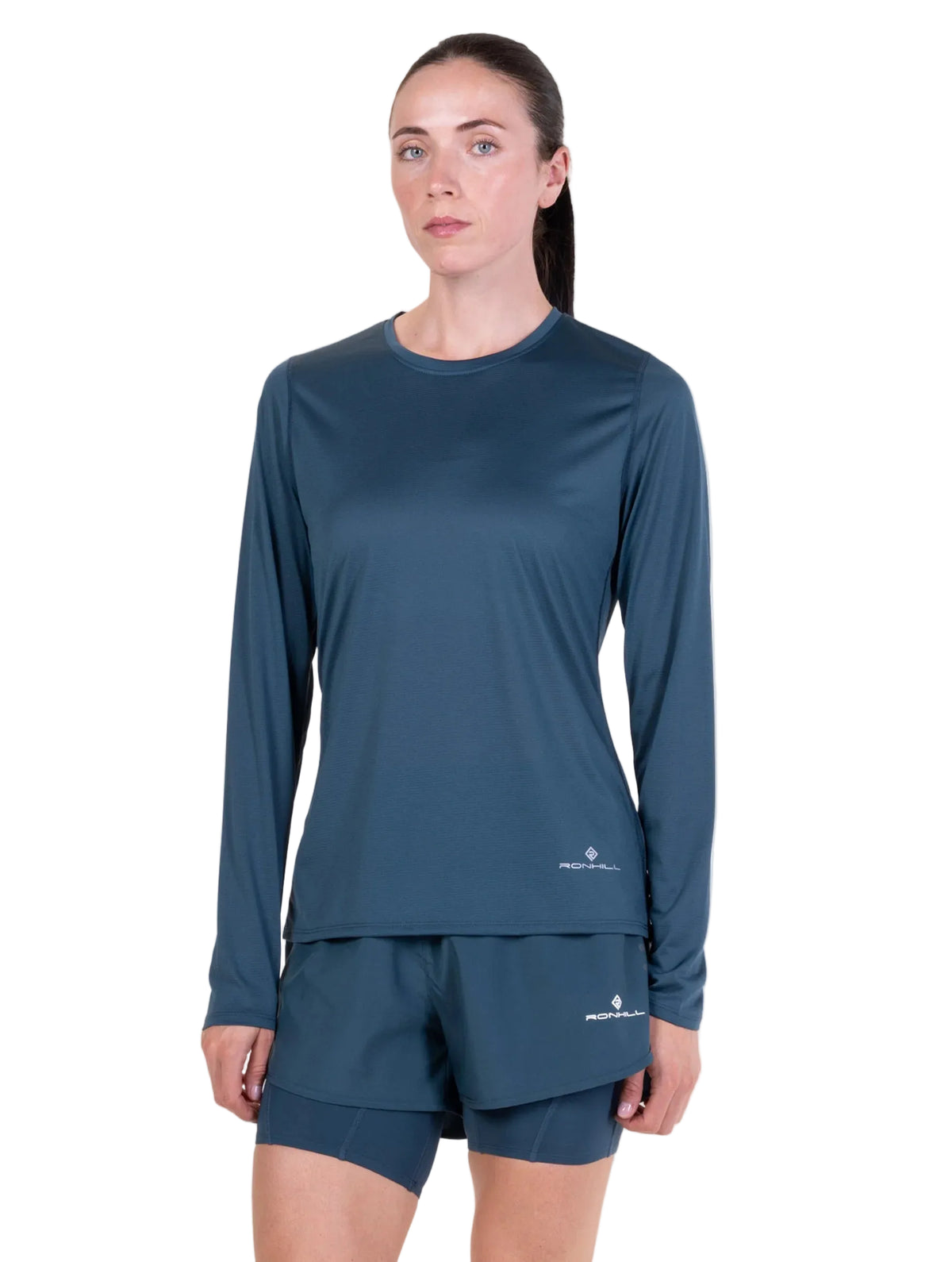 Ronhill Women's Core L/S Tee in Evening Haze - worn, front