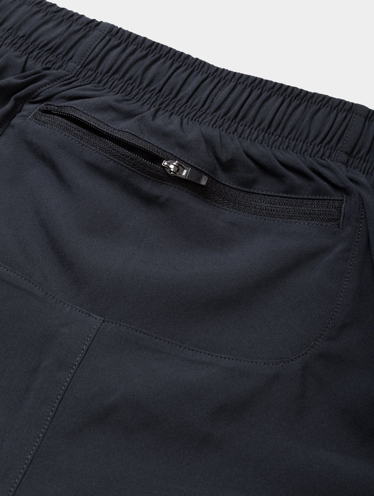 Ronhill Women's Core Twin Short in All Black - secure pocket detail, 2
