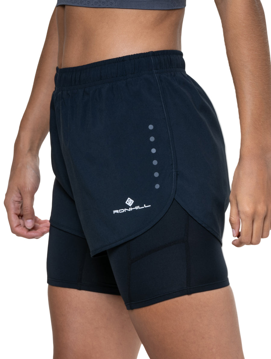 Ronhill Women's Core Twin Short in All Black - side, fit