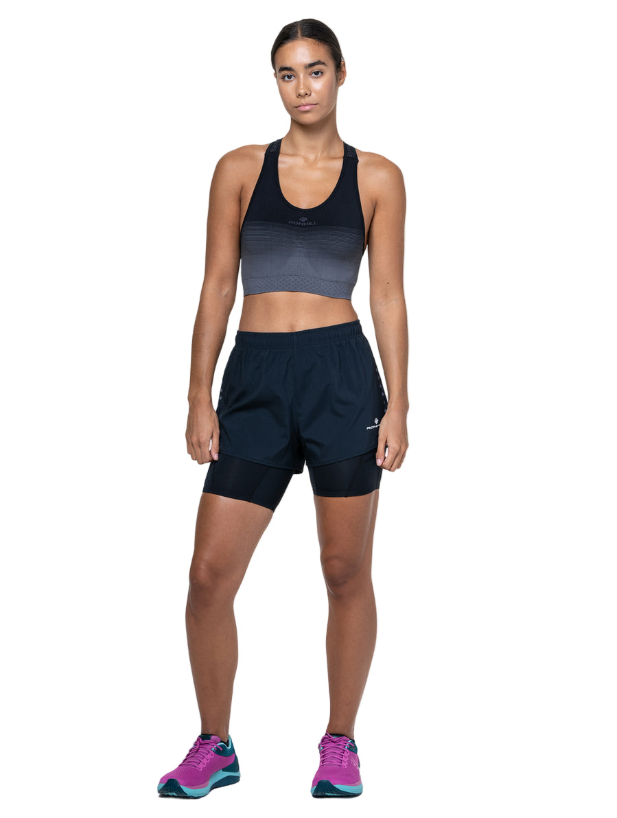 Ronhill Women's Core Twin Short in All Black - worn, front