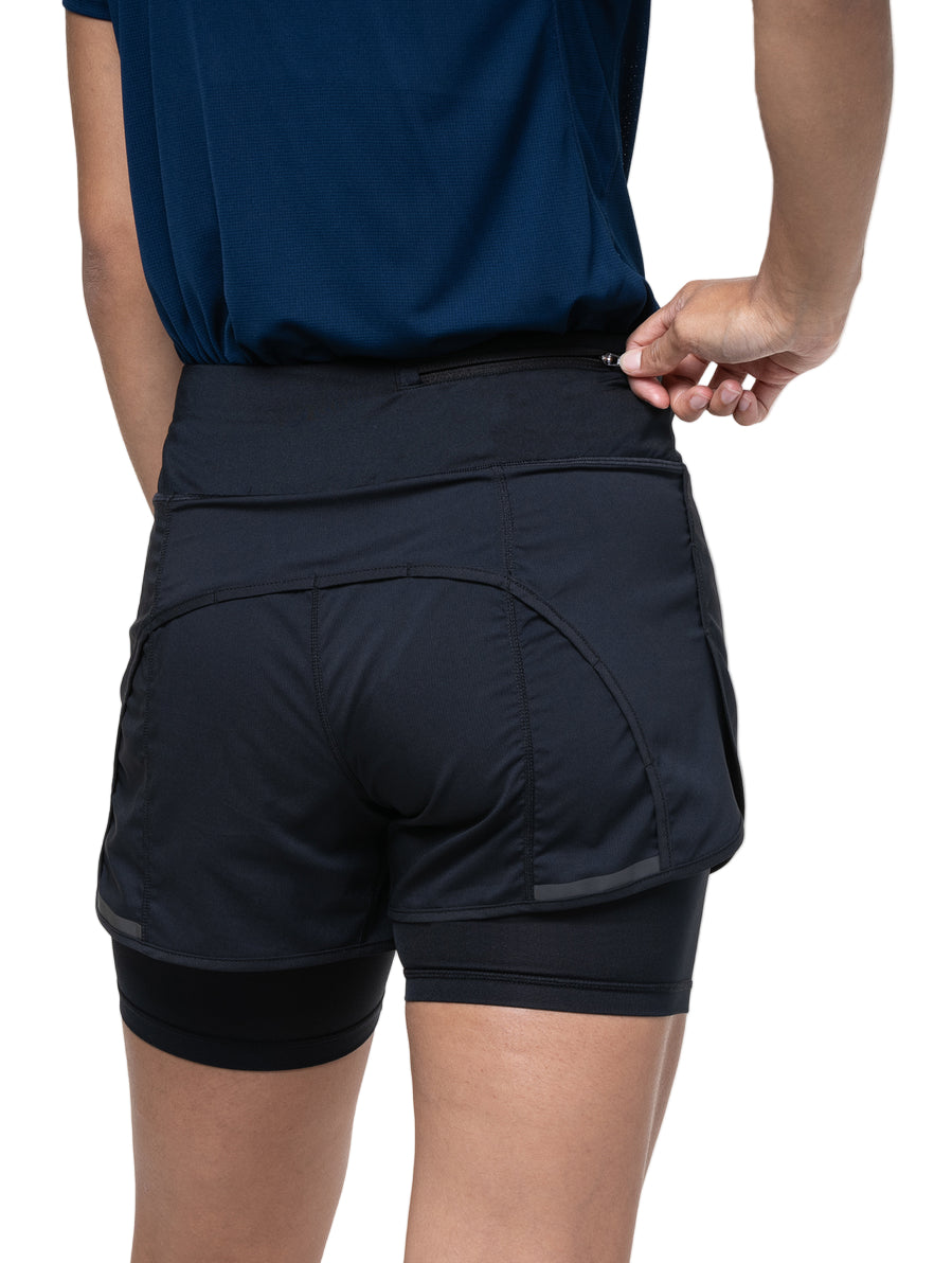 Ronhill Women's Tech 4.5" Twin Short in All Black - back secure pocket detail