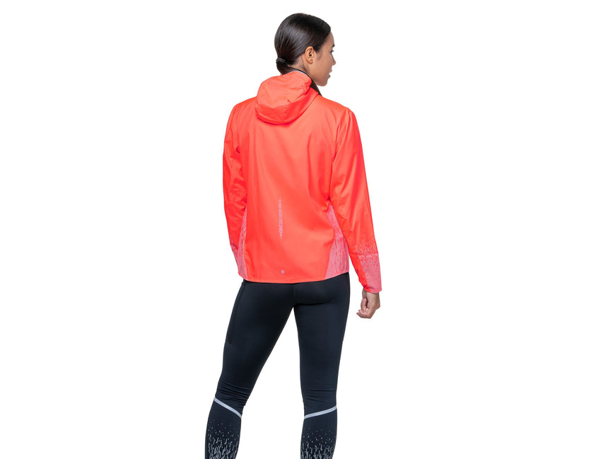 Ronhill Women's Tech Reflect Jacket in Hot Coral/Reflect - worn, back, close-up