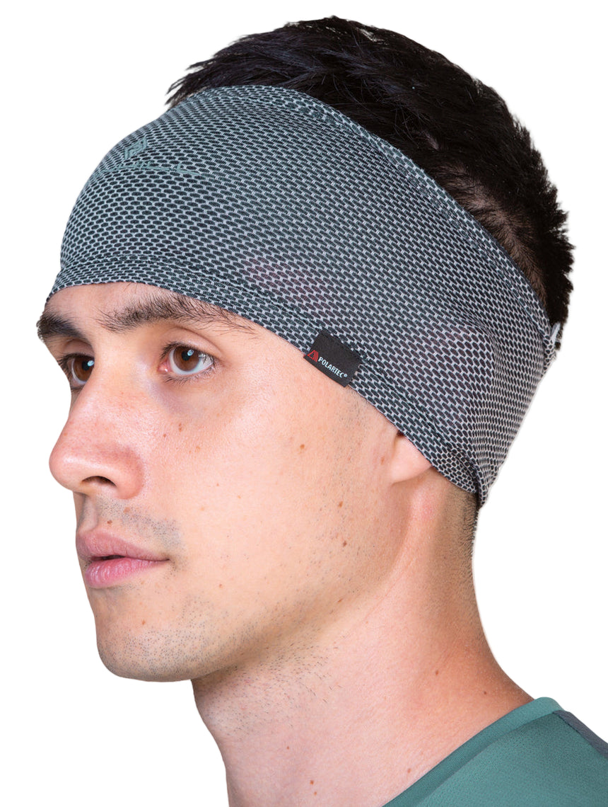 Ronhill Golden Hour Headband Outdoor Action Black Matrix- Side Fit on Male Model