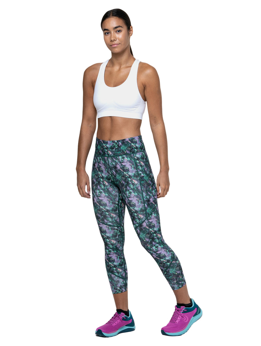 Ronhill Women's Tech Crop Tight Outdoor Action Multi Flora- Front Fit on Model