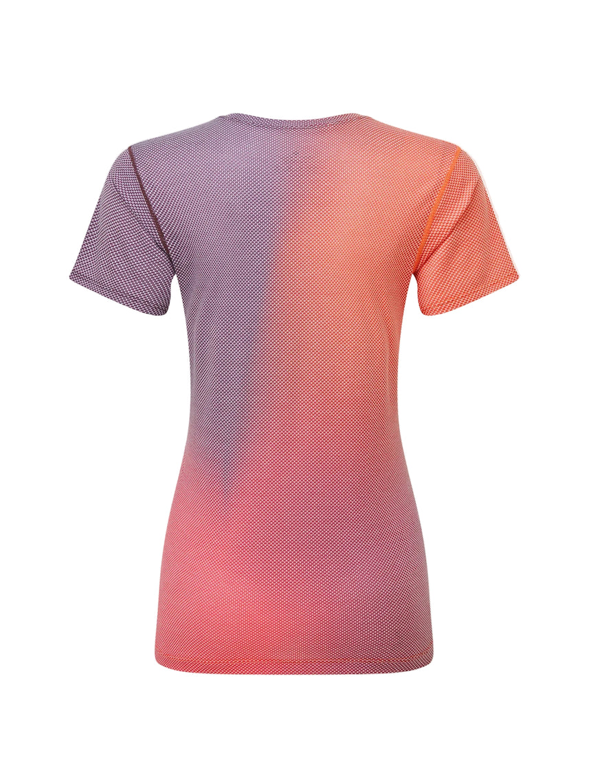 Ronhill Women's Tech Golden Hour S/S Tee Outdoor Action Damson/Sunset Merge- Back