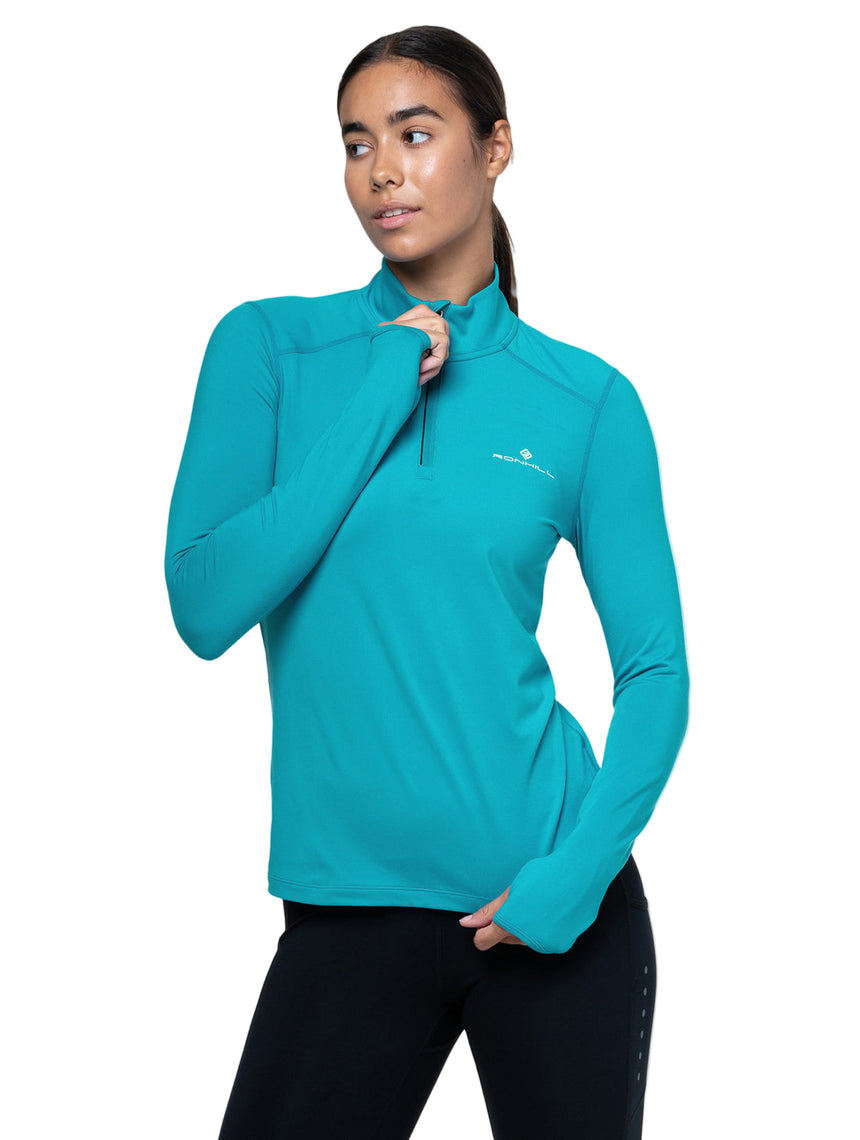 Ronhill Women's Core Thermal 1/2 Zip Outdoor Action Azure/Bright White - Collar