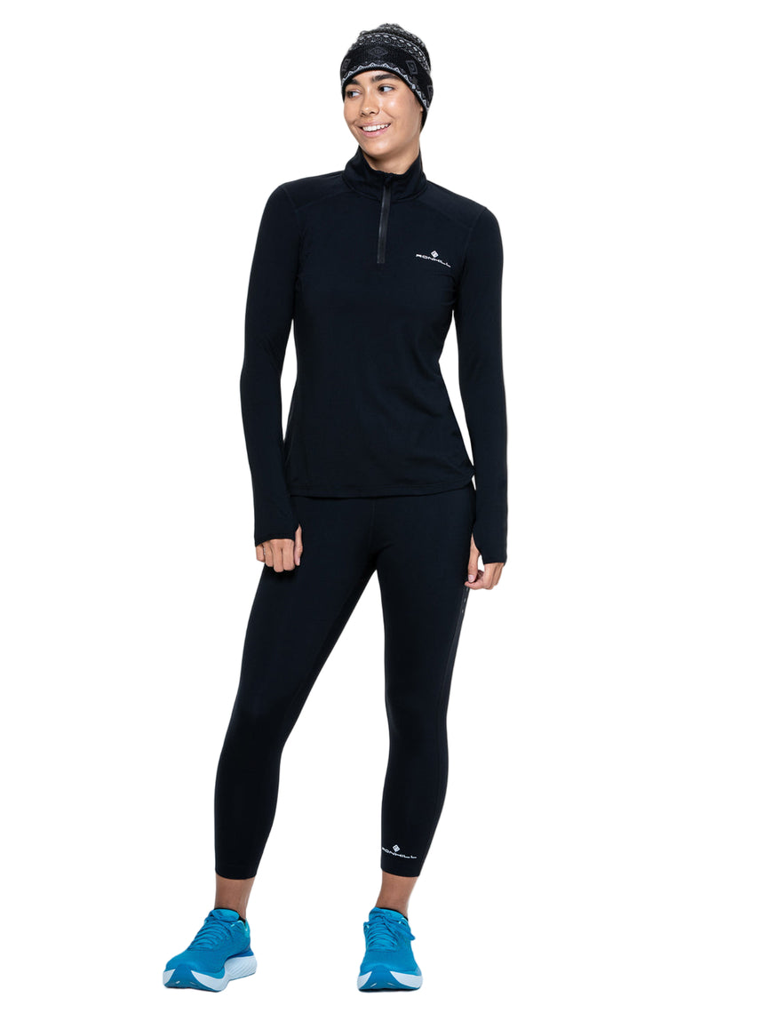 Ronhill Women's Core Thermal 1/2 Zip Outdoor Action Black/Bright White- Front Fit