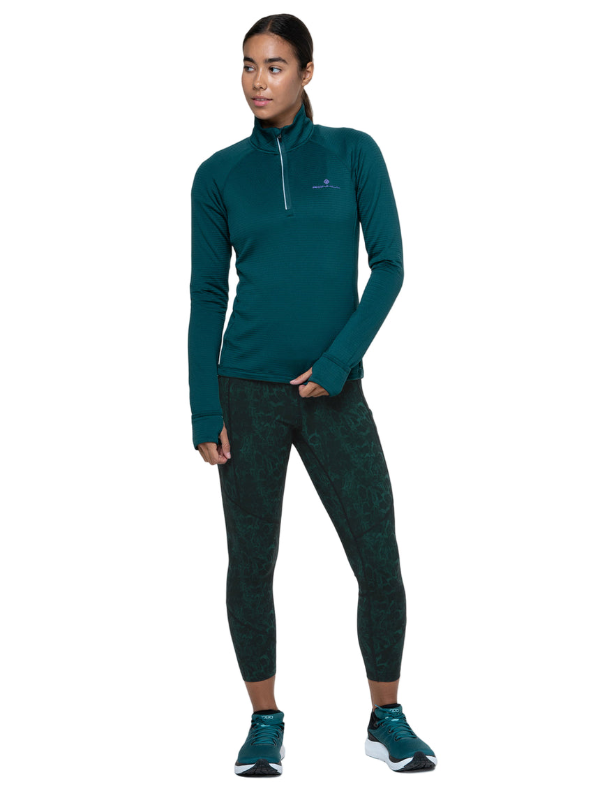 Ronhill Women's Tech Crop Tight Outdoor Action Seaweed Medusa- Front Fit on Model