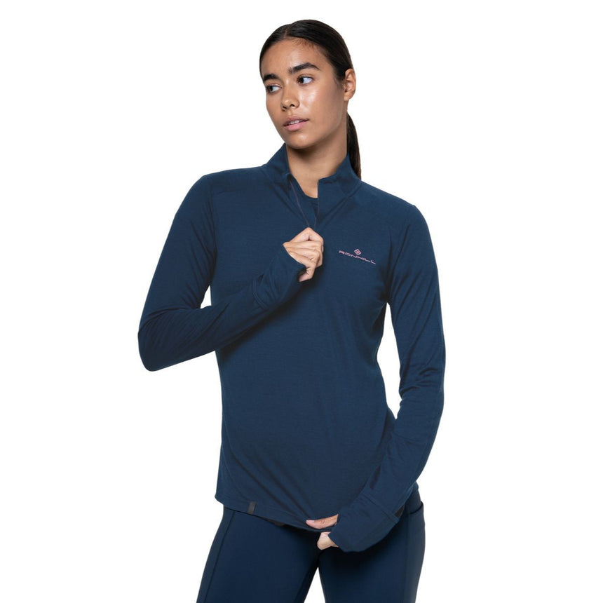 Ronhill Women's Tech Merino 1/2 Zip Outdoor Action Dark Navy/Dusty Tulip - 1/2 zip ventilation