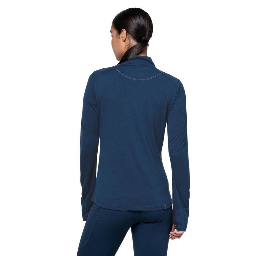 Ronhill Women's Tech Merino 1/2 Zip Outdoor Action Dark Navy/Dusty Tulip- Back Fit on Model
