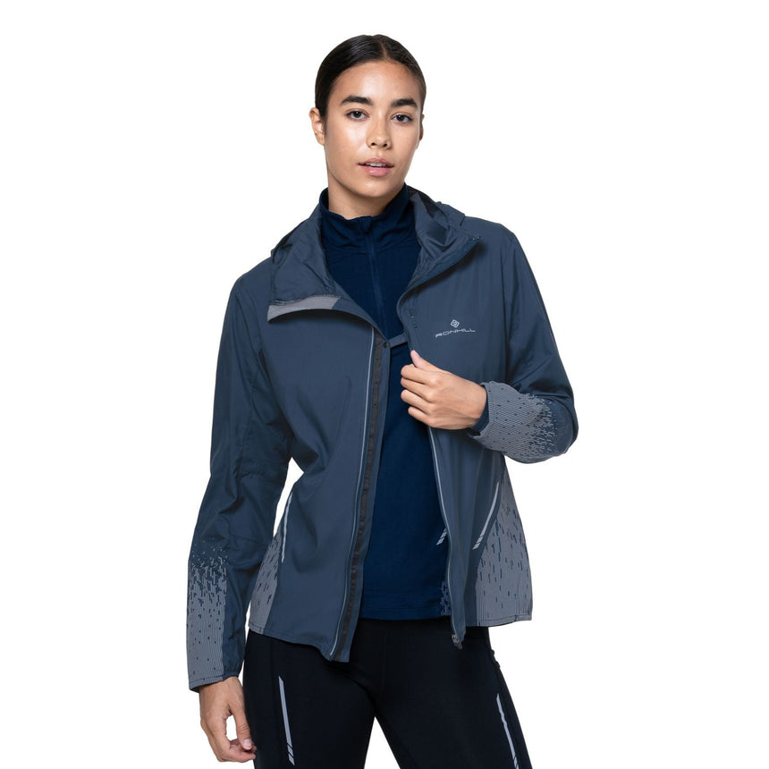 Ronhill Womens Tech Reflect Jacket Outdoor Action Dark Navy/Reflect- Zip Open