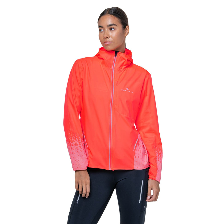 Ronhill Womens Tech Reflect Jacket Outdoor Action Hot Coral/Reflect- Front Fit (Close-Up)