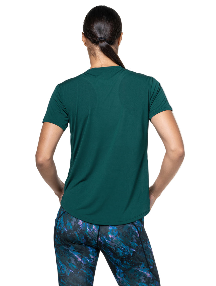 Ronhill Women's Tech S/S Tee Outdoor Action Seaweed/Iris- Back Fit on Model