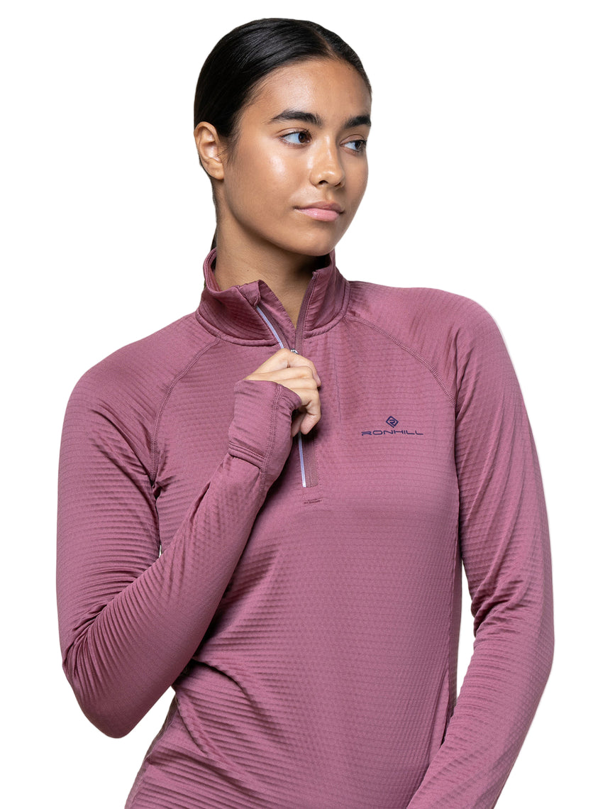 Ronhill Women's Tech Winter 1/2 Zip Outdoor Action Dusty Tulip/Dark Navy- 1/2 zip ventilation