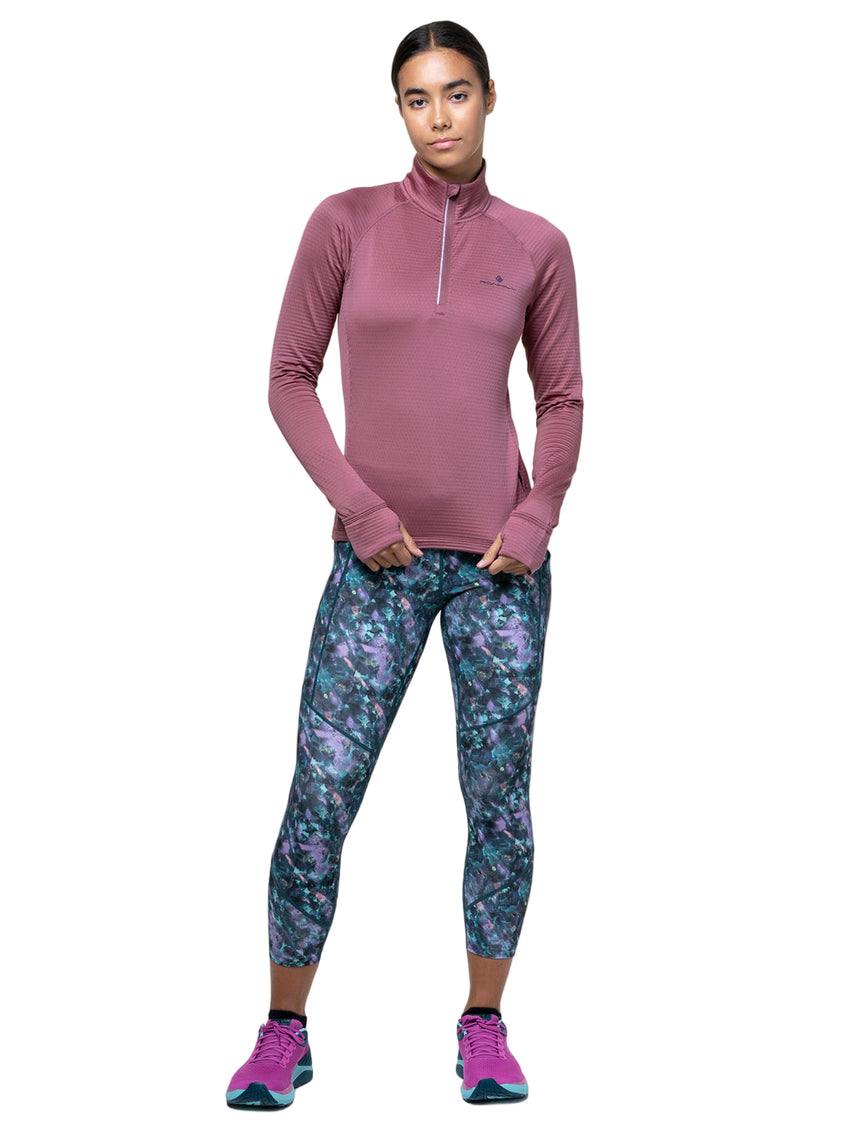 Ronhill Women's Tech Winter 1/2 Zip Outdoor Action Dusty Tulip/Dark Navy- Full Front Fit on Model
