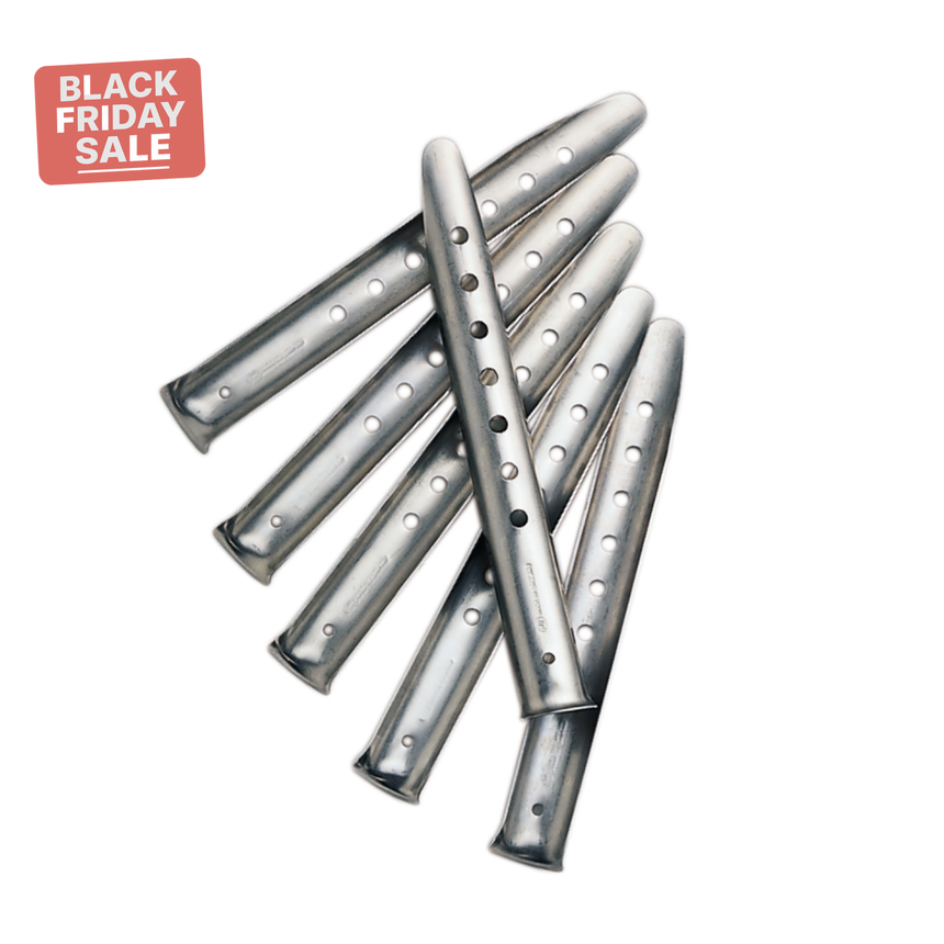 Metallic tubes with holes on a white background