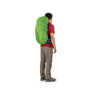 Osprey Kestrel 48 Backpack person wearing back with rain cover
