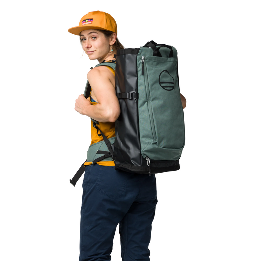Wild Country Climbing Crag Hauler 40 Backpack Outdoor Action Black/Marsh - Model Looking Back with Pack