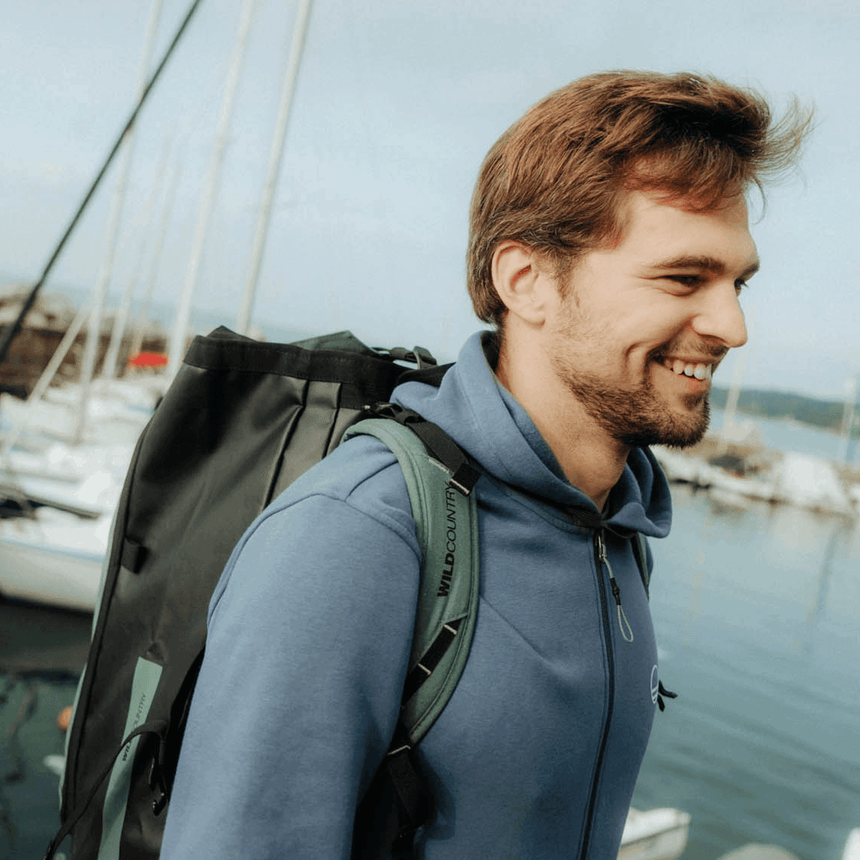 Wild Country Climbing Crag Hauler 40 Backpack Outdoor Action Black/Marsh - model walking with pack