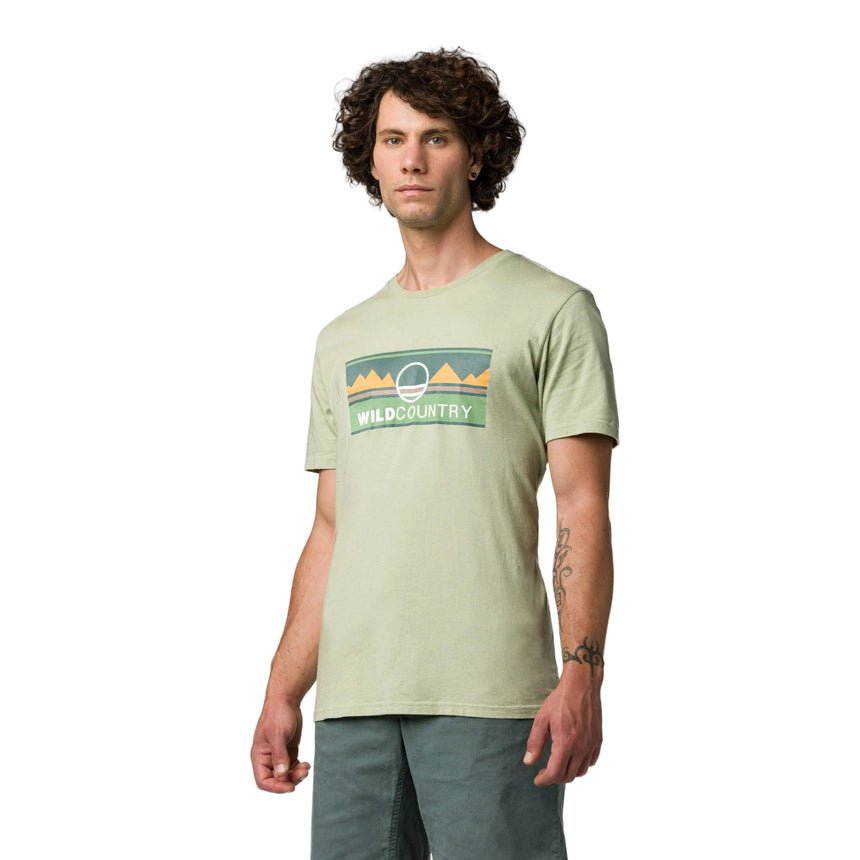 Wild Country Climbing Heritage Men's T-Shirt Jade - Front Angled Fit on Model