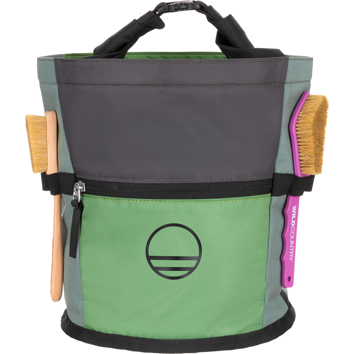 Wild Country Climbing Sequence Chalk Bucket Outdoor Action Green Ivy/Marsh/Onyx - Front with Brushes
