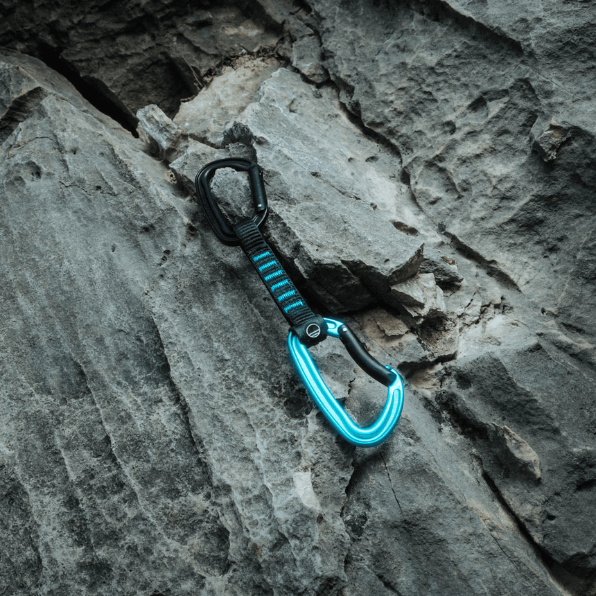 Wild Country Climbing Wildsport Quickdraw 6x12cm Black/Turquoise - Product Sitting on Rock