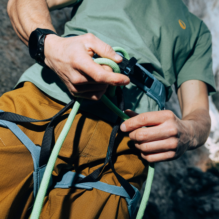 Wild Country Climbng Flow 2.0 Men's Harness Outdoor Action Deepwater/Black - Product In Use