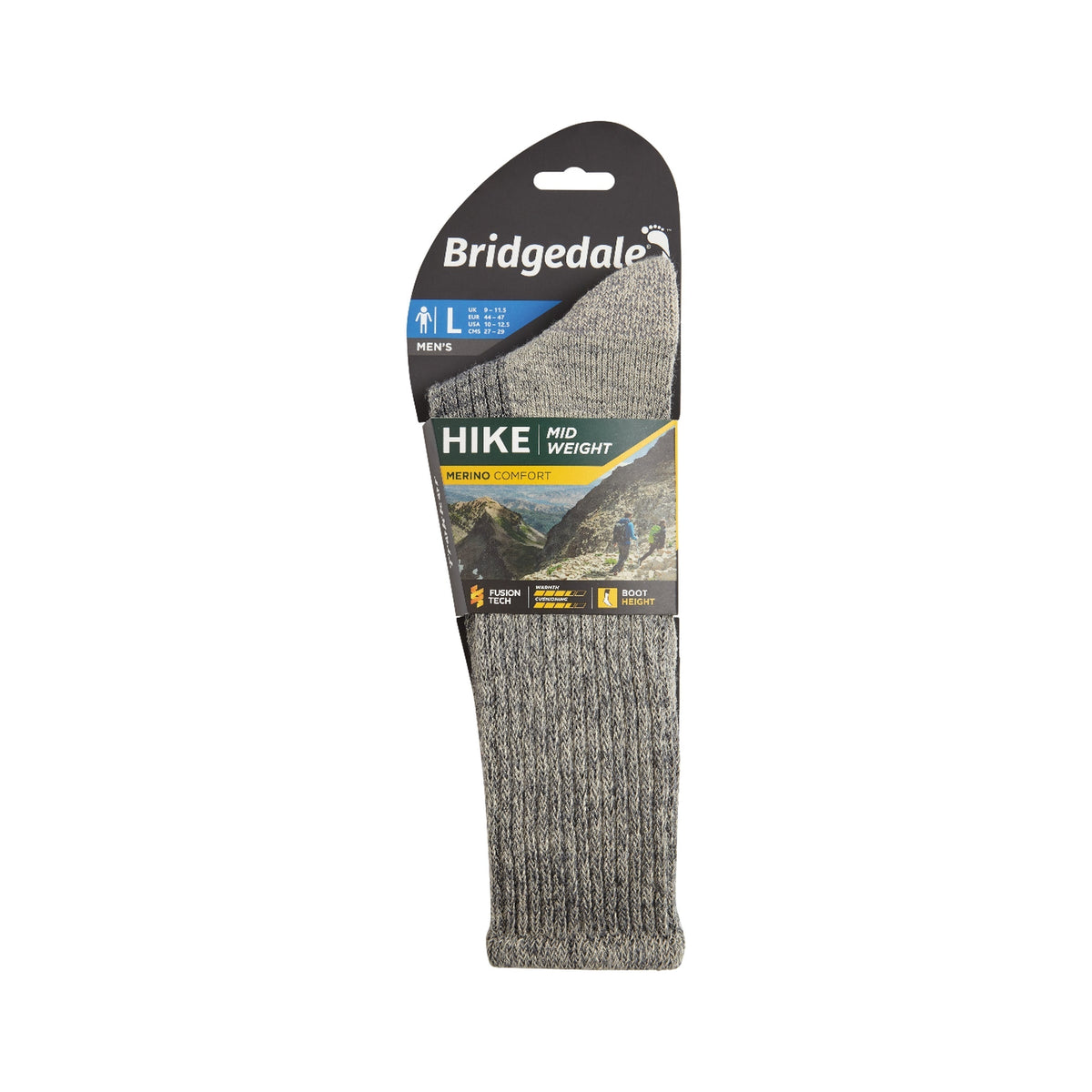 Bridgedale Men's Hike Midweight Merino Comfort Boot Socks in Stone Grey, alternate view 3