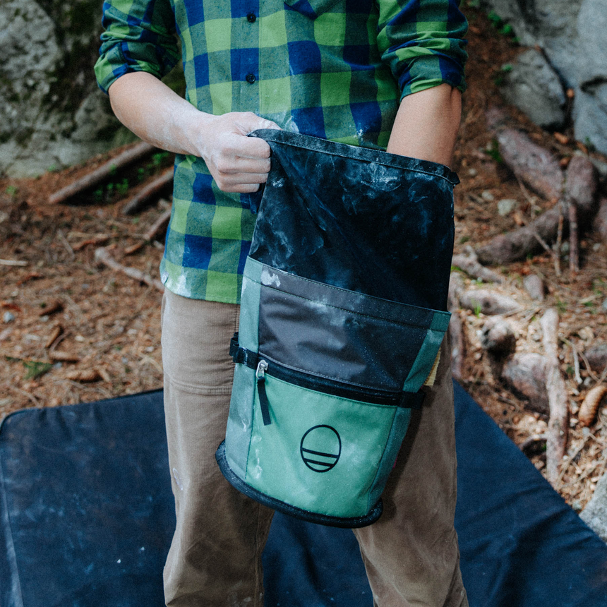 Wild Country Climbing Sequence Chalk Bucket Outdoor Action Green Ivy/Marsh/Onyx - Product In Use