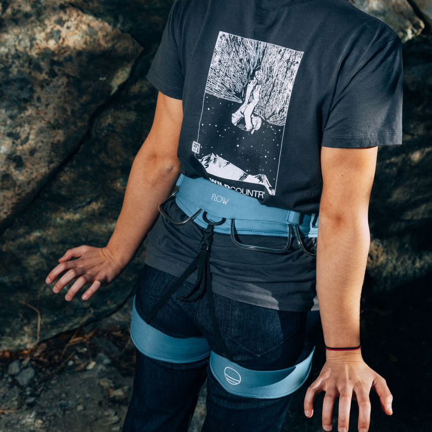 Wild Country Climbing Flow 2.0 Women's Harness Outdoor Action Deepwater/Petrol - Product In Use