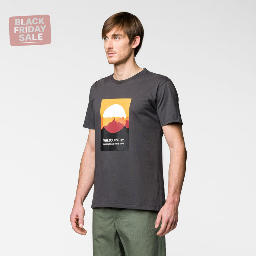 Wild Country Climbing Heritage T-Shirt Man Outdoor Action Onyx - Front Angled Fit on Model