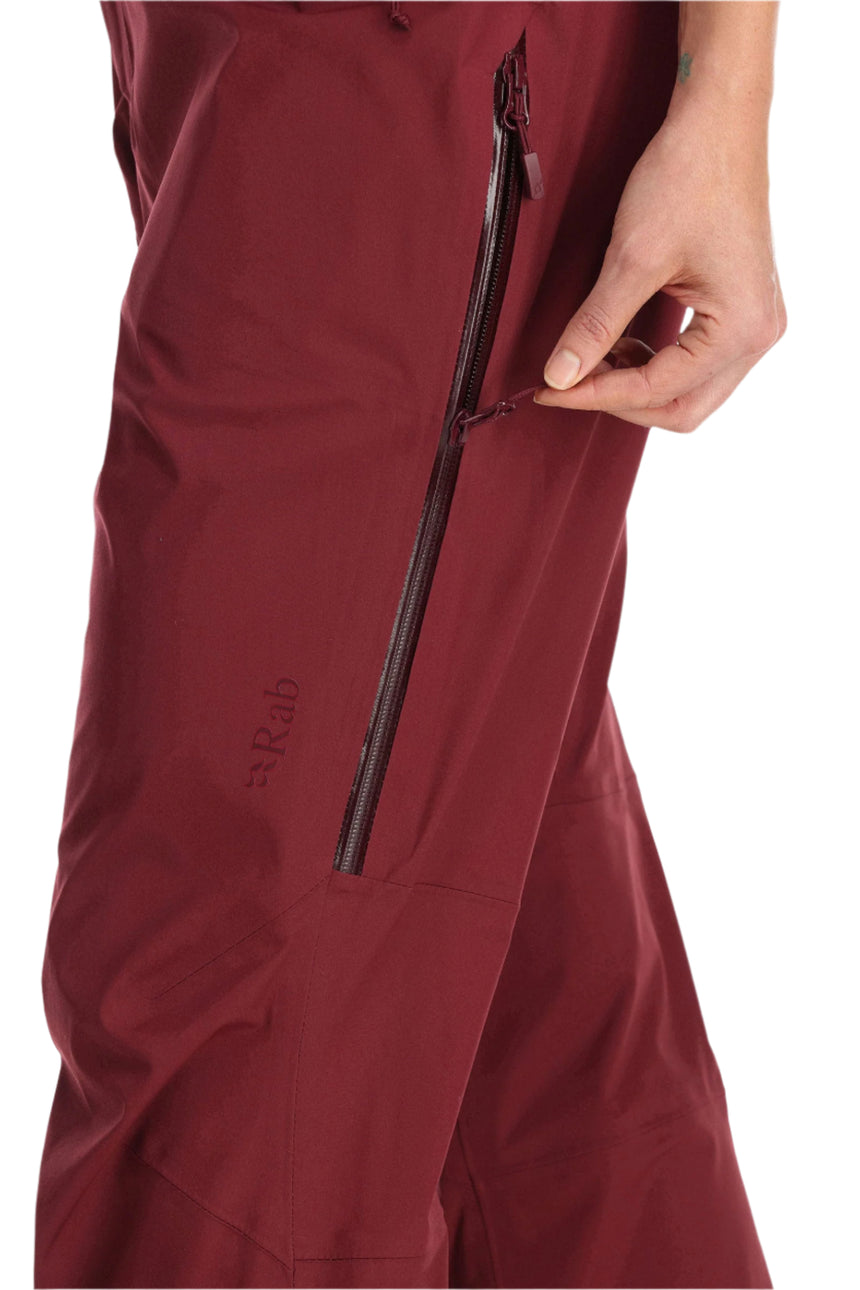 Rab Women's Khroma Kinetic Waterproof Ski Pants in Deep Heather - side zip, detail