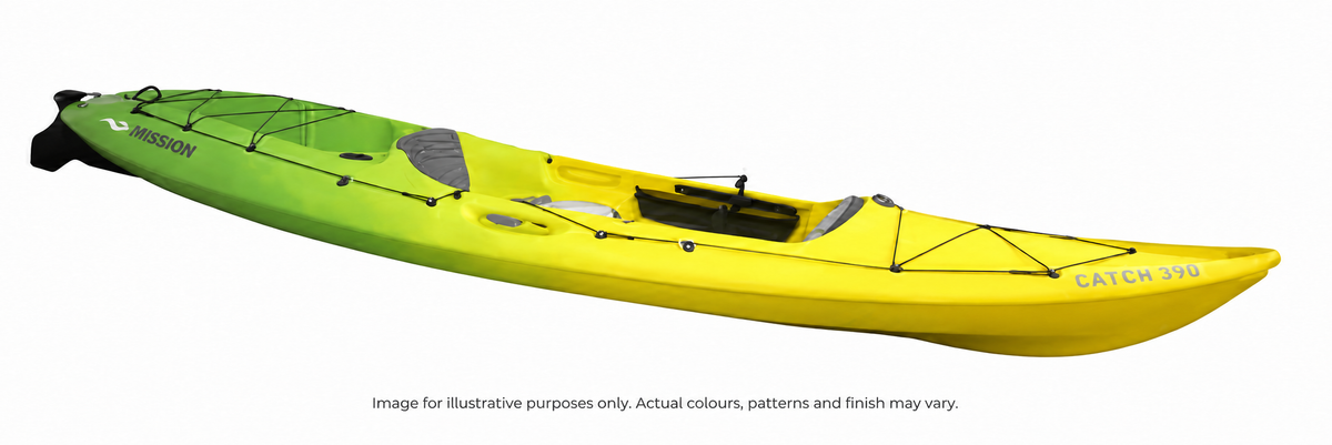 Mission CATCH 390 kayak in Green Fade, full kayak colour illustration. Image for illustrative purposes only. Actual colours, patterns and finish may vary.