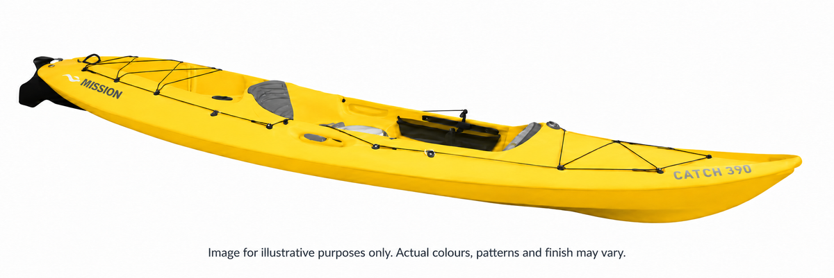 Mission CATCH 390 kayak in Yellow, full kayak colour illustration. Image for illustrative purposes only. Actual colours, patterns and finish may vary.
