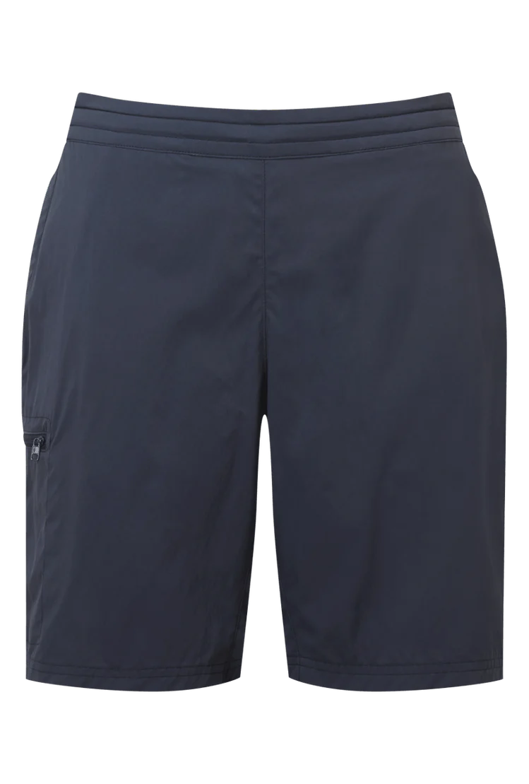 Mountain Equipment Dynamo Women's Short in Blue Nights - front view showing stretch waistband and hand pockets