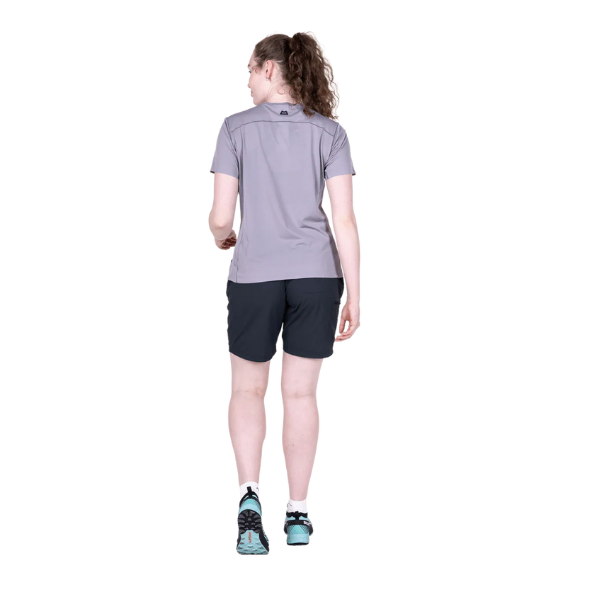 Mountain Equipment Dynamo Women's Short in Blue Nights - left side view showing zipped thigh pocket