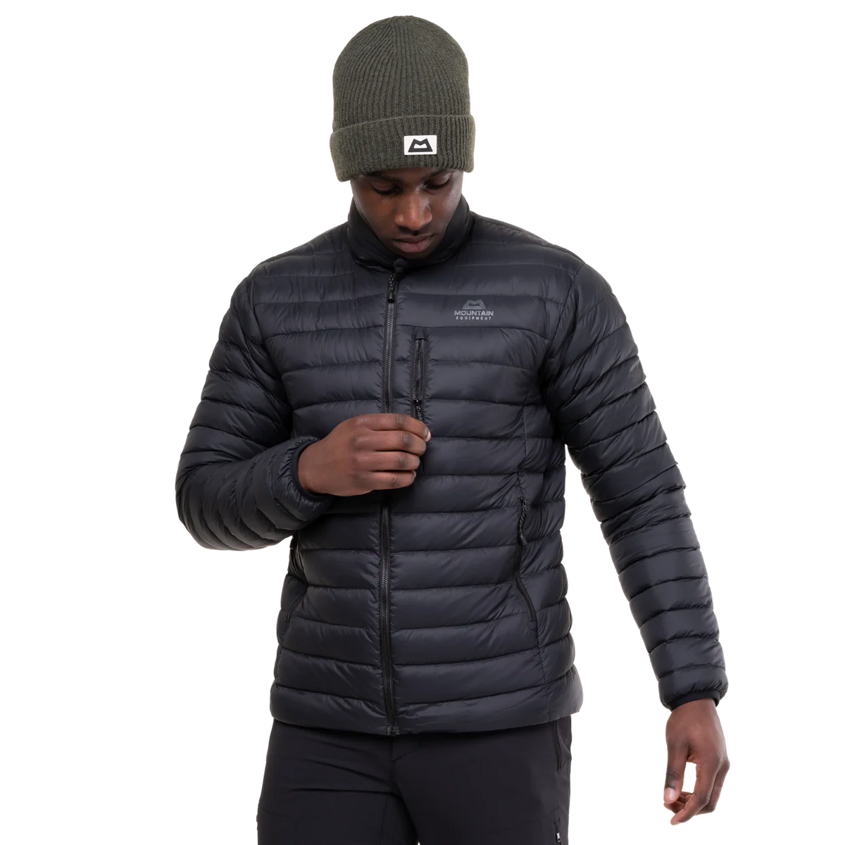 100% recycled Earthrise 20 denier outer fabric detail on Mountain Equipment Earthrise Men's Jacket in Black