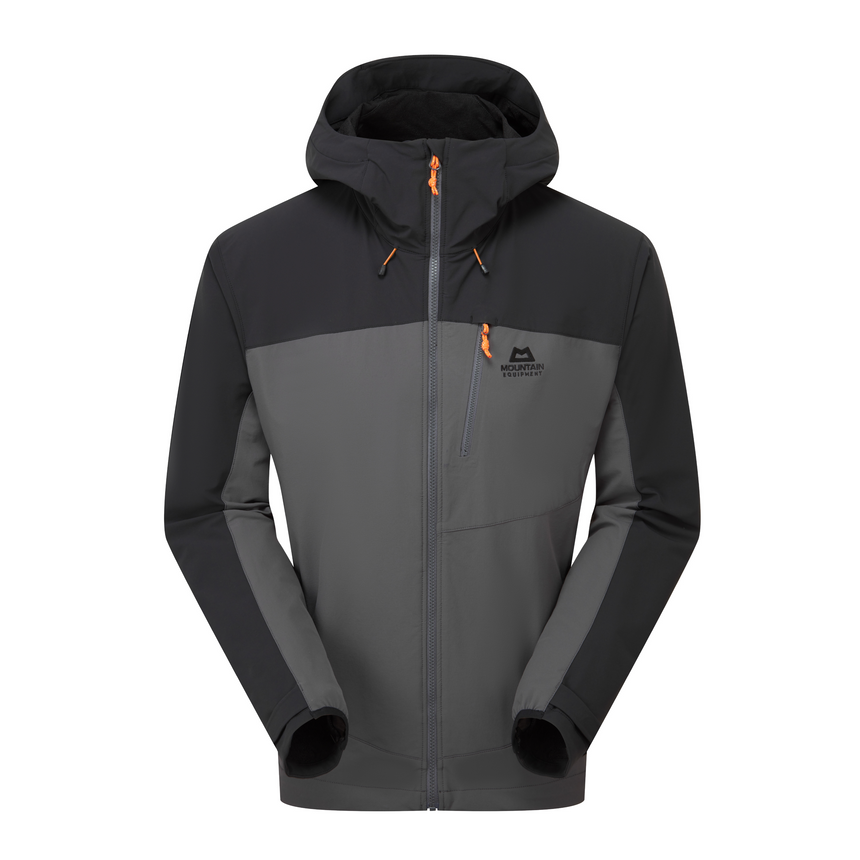 Mountain Equipment Frontier Men's Jacket in Anvil Grey/Black - back view showing articulated pre-shaped sleeves