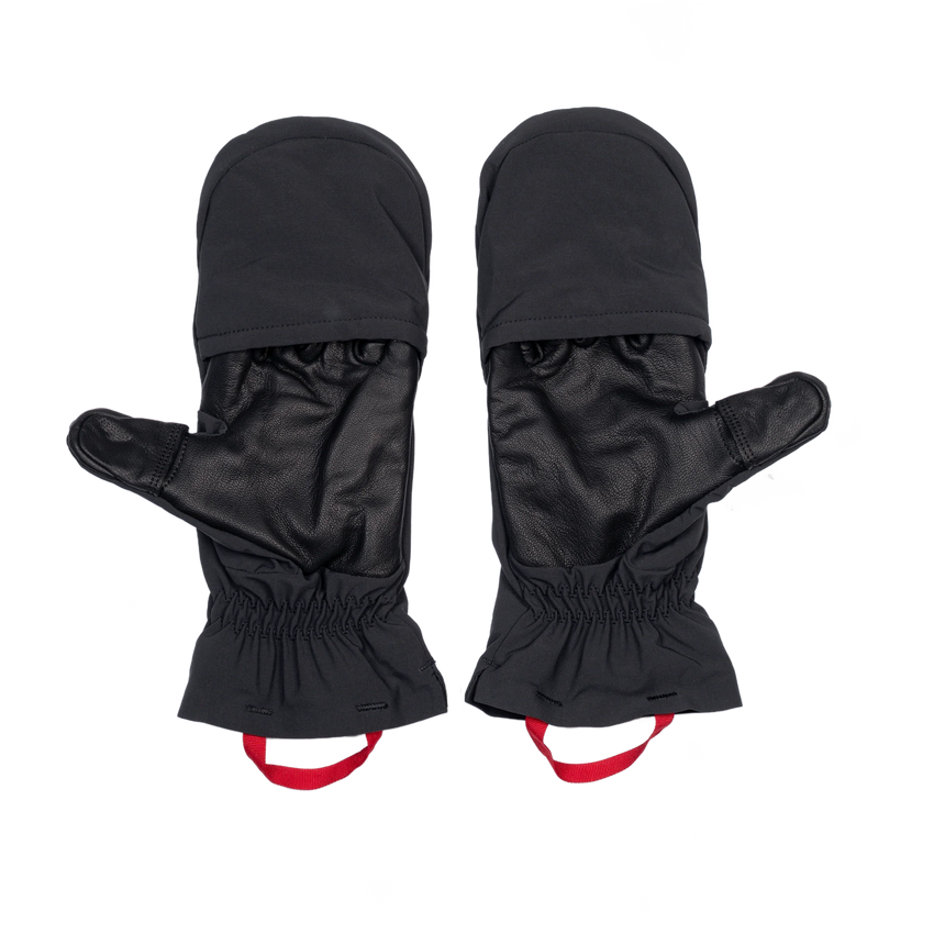 Mountain Equipment G2 Alpine Combi Mitt in Black/Black - palm view showing water-resistant goatskin leather