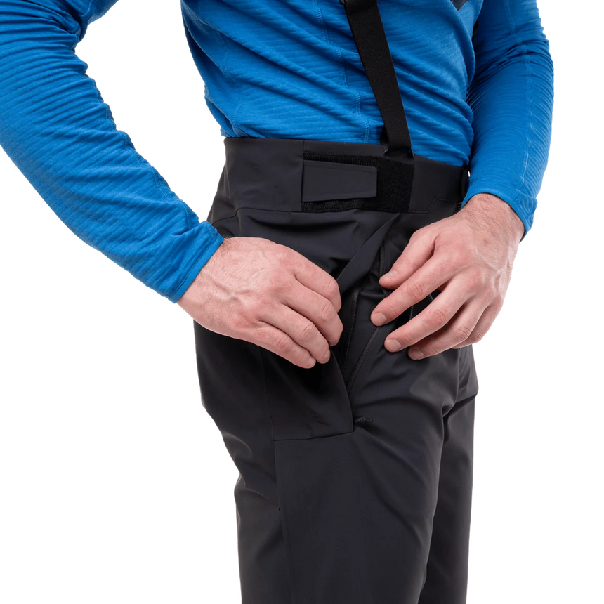 Ankle zip with internal gusset panel on Mountain Equipment G2 Mountain Men's Pant in Black for mountain boots
