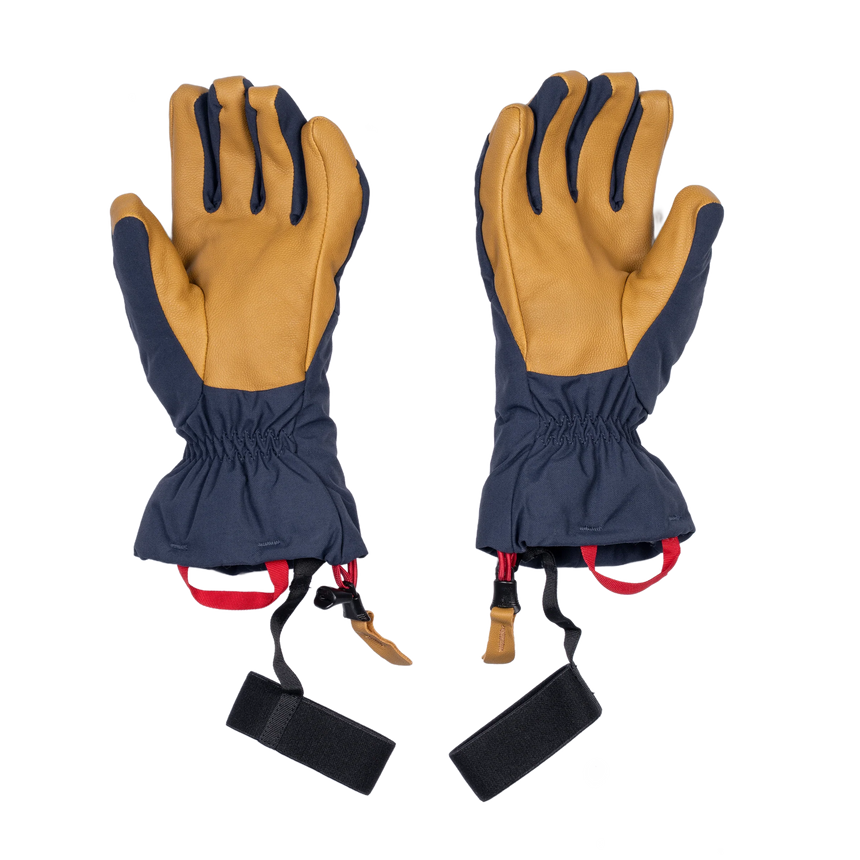 Mountain Equipment Guide Women's Glove in Cosmos/Tan - palm view showing water-resistant goatskin leather