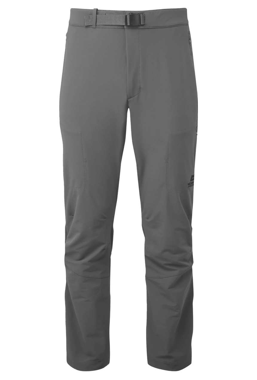 Mountain Equipment Ibex Mountain Men's Pant in Anvil Grey - front view showing integrated belt and zip pockets
